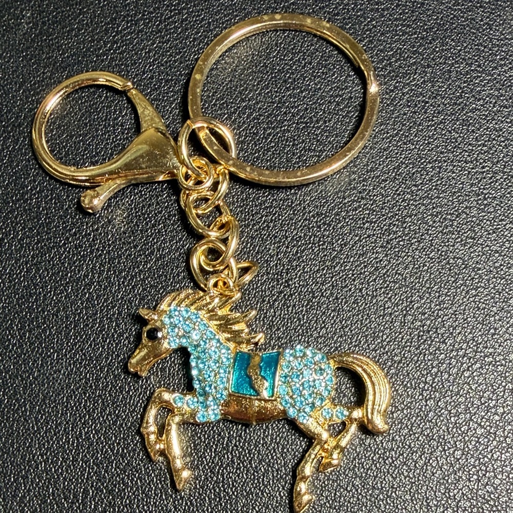 Gold-tone Unicorn Keychain with Turquoise Crystals